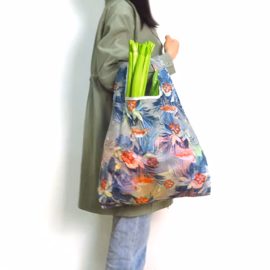 Saco de compras portátil dobrável de poliéster RPET personalizado para supermercado