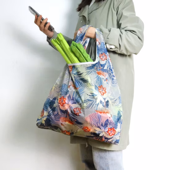 Custom RPET Polyester Foldable Portable Shopping Bag for Supermarket