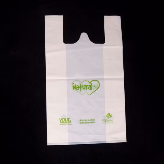 Sacos Compostáveis ​​de amido de milho para compras de plástico biodegradável 100% ecológico com En13432/ASTM